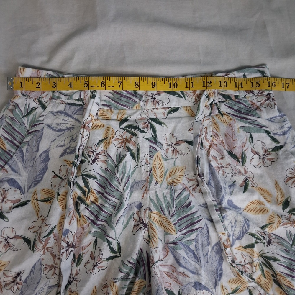C&C California Tropical‎ Floral Linen Blend Shorts High Waist Tie Belt White 10 - Picture 5 of 12